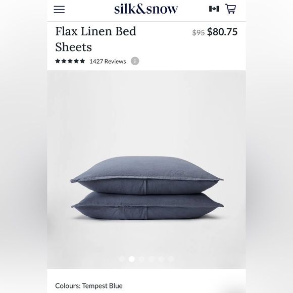 Other - $91.50 Silk & Snow New! 100% Flax Linen - 2 Pillow Shams in Tempest Blue (King)